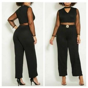 Ashley Stewart Stretchy Knit Mesh Black Jumpsuit Cocktail Club-Wear